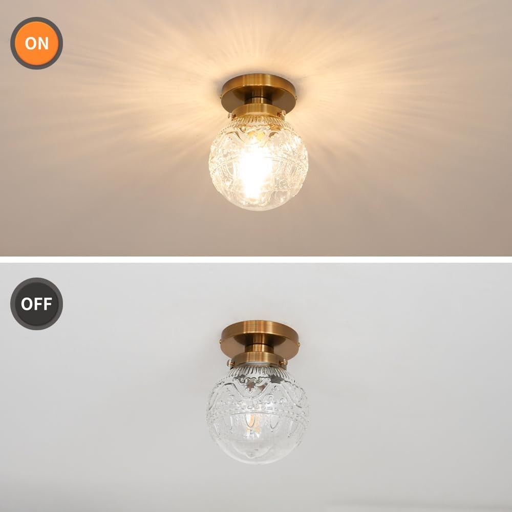 Ixionis Vintage Engraved Pattern Globe Glass Flush Mount Ceiling Light