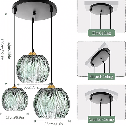 Yasmine Vintage Green Ribbed Glass Hanging Lamp