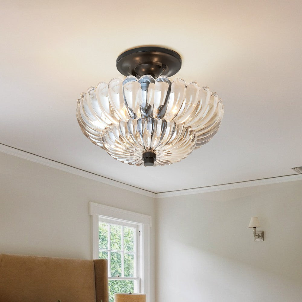 Raveena Vintage Amber Glass Semi Flush Mount Floral Ceiling Light