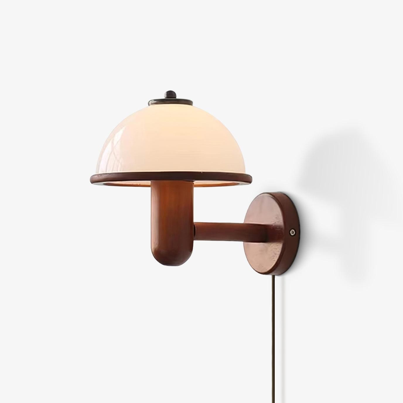 Zera Wood Mushroom White Milk Shade Plug In Sconce