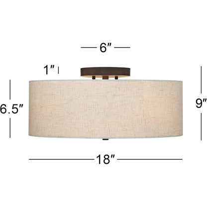 Jynor Bronze Oatmeal Fabric Drum Semi Flush Mount Light