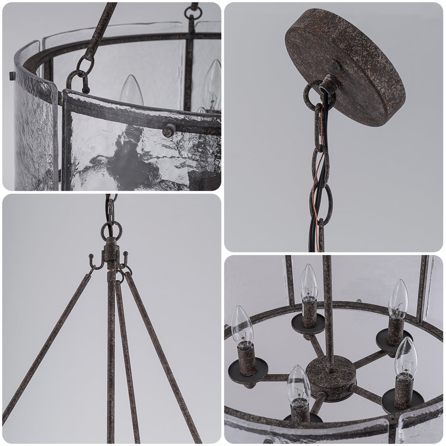 Coriander Farmhouse Water Ripple Glass Drum Chandelier