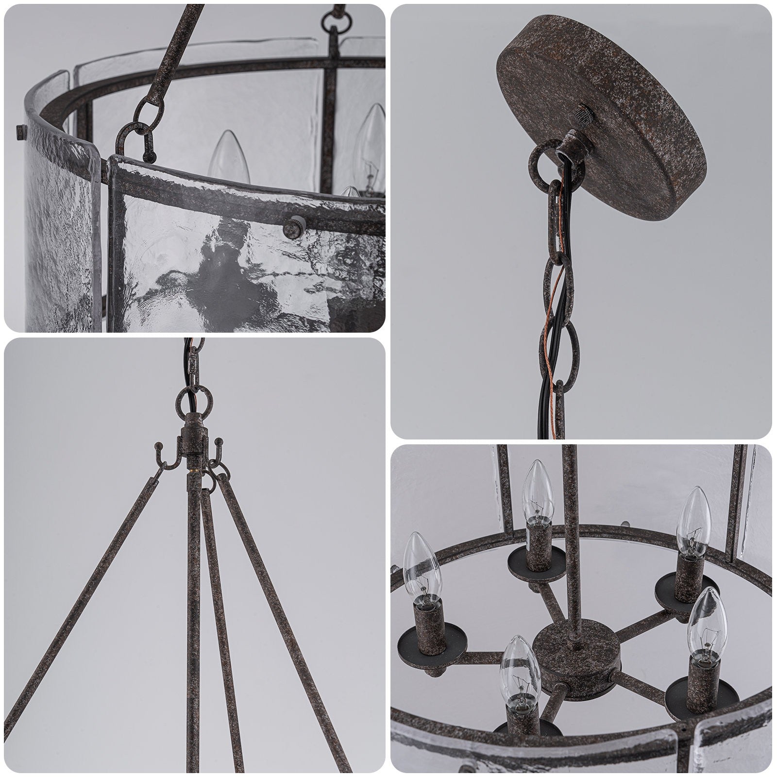 Coriander Farmhouse Water Ripple Glass Drum Chandelier