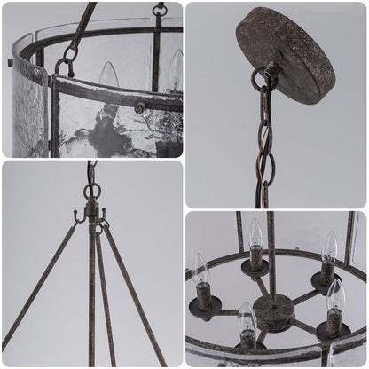 Coriander Farmhouse Water Ripple Glass Drum Chandelier