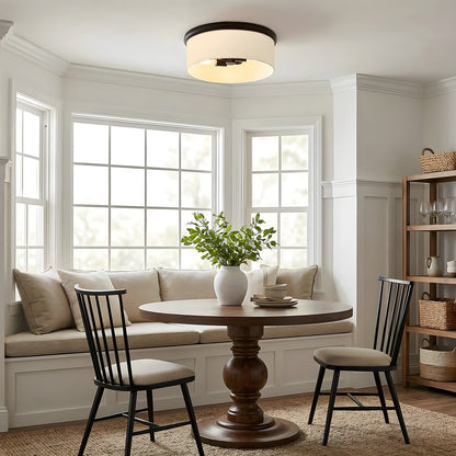 Lionell Farmhouse Milk Glass Round Flush Mount Ceiling Light