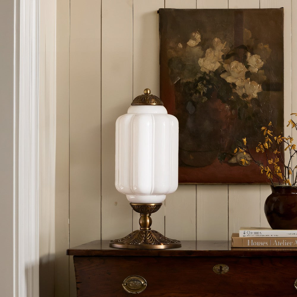 Nexos French Retro Cream Glass Textured Eloise Table Lamp