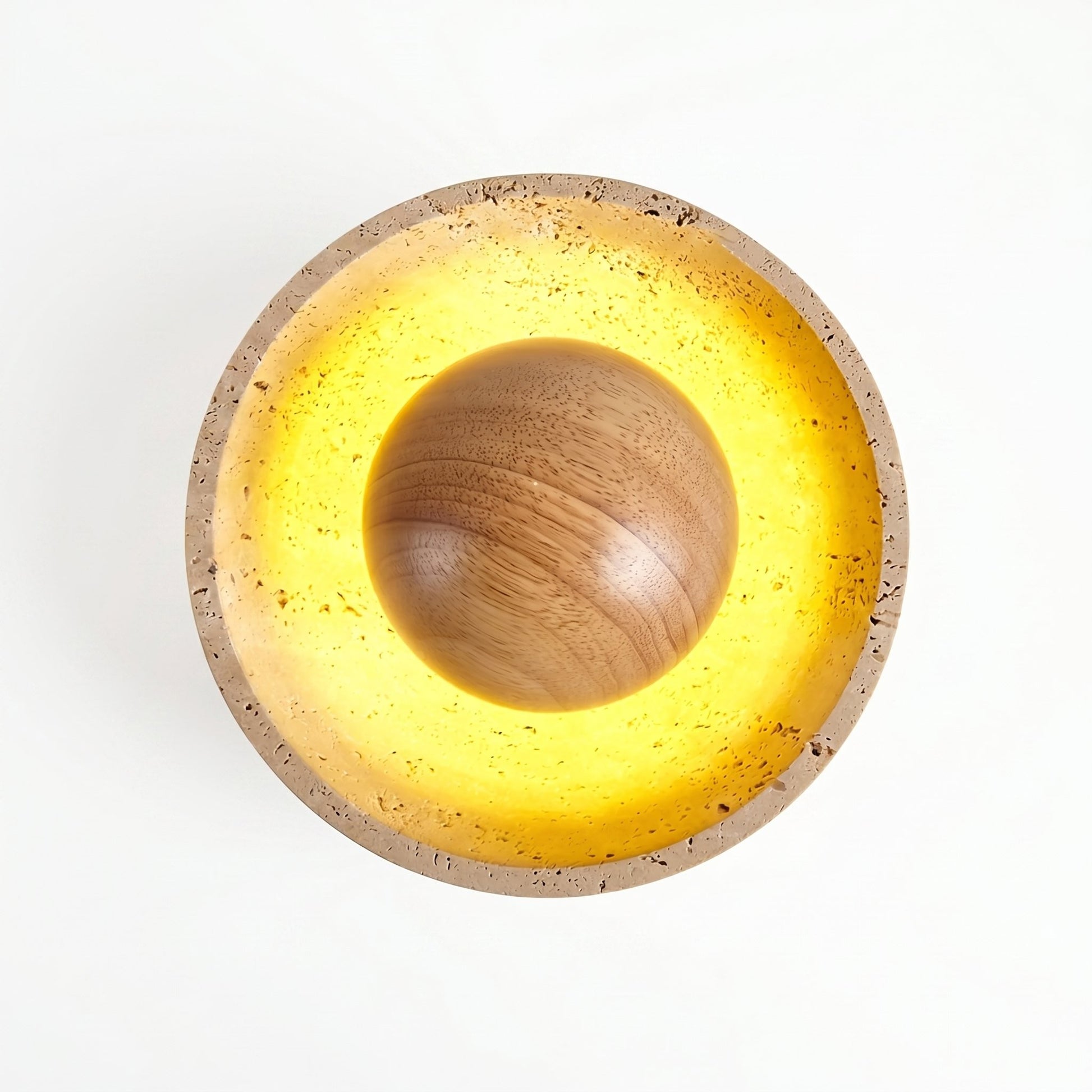 Elrick Mid-Century Travertine Wood Dome Ceiling Light