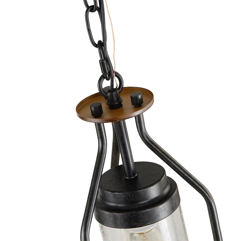 Doran Farmhouse Black Cage Cylinder Glass Pendant Light