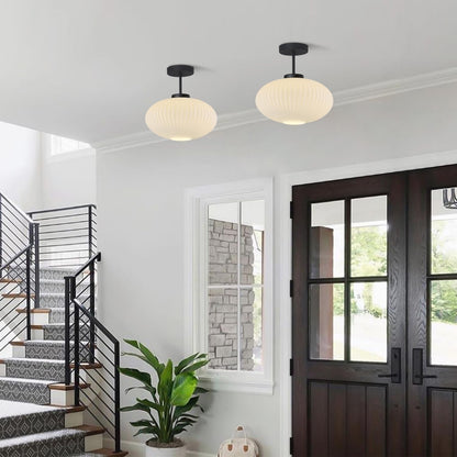 Jorik Natural Green Ribbed Glass Oval Ceiling Light