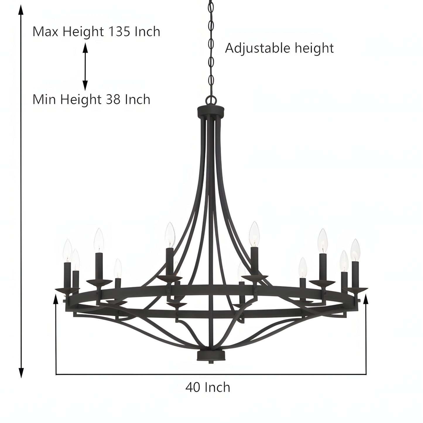 Adele Farmhouse Black Metal Wagon Wheel Chandelier