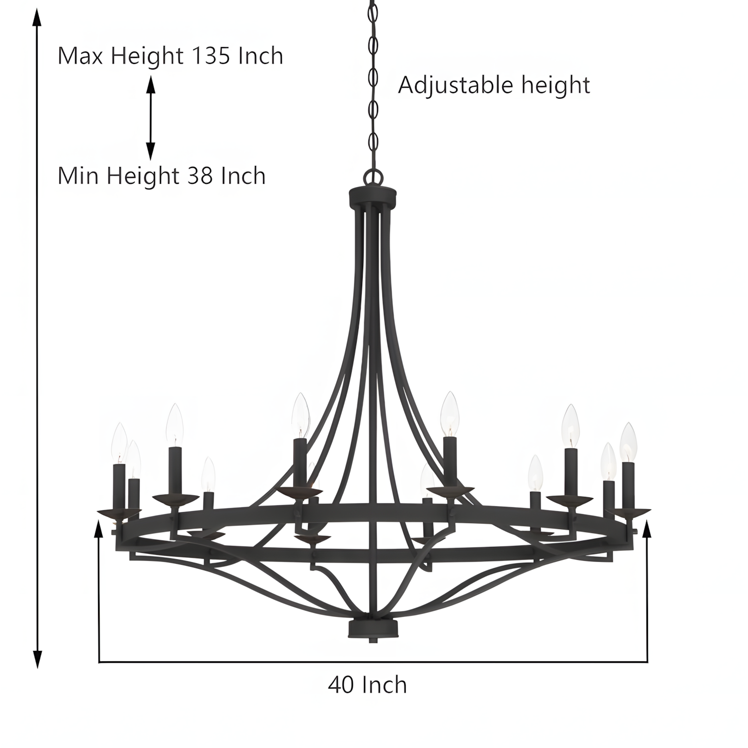 Adele Farmhouse Black Metal Wagon Wheel Chandelier