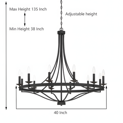 Adele Farmhouse Black Metal Wagon Wheel Chandelier