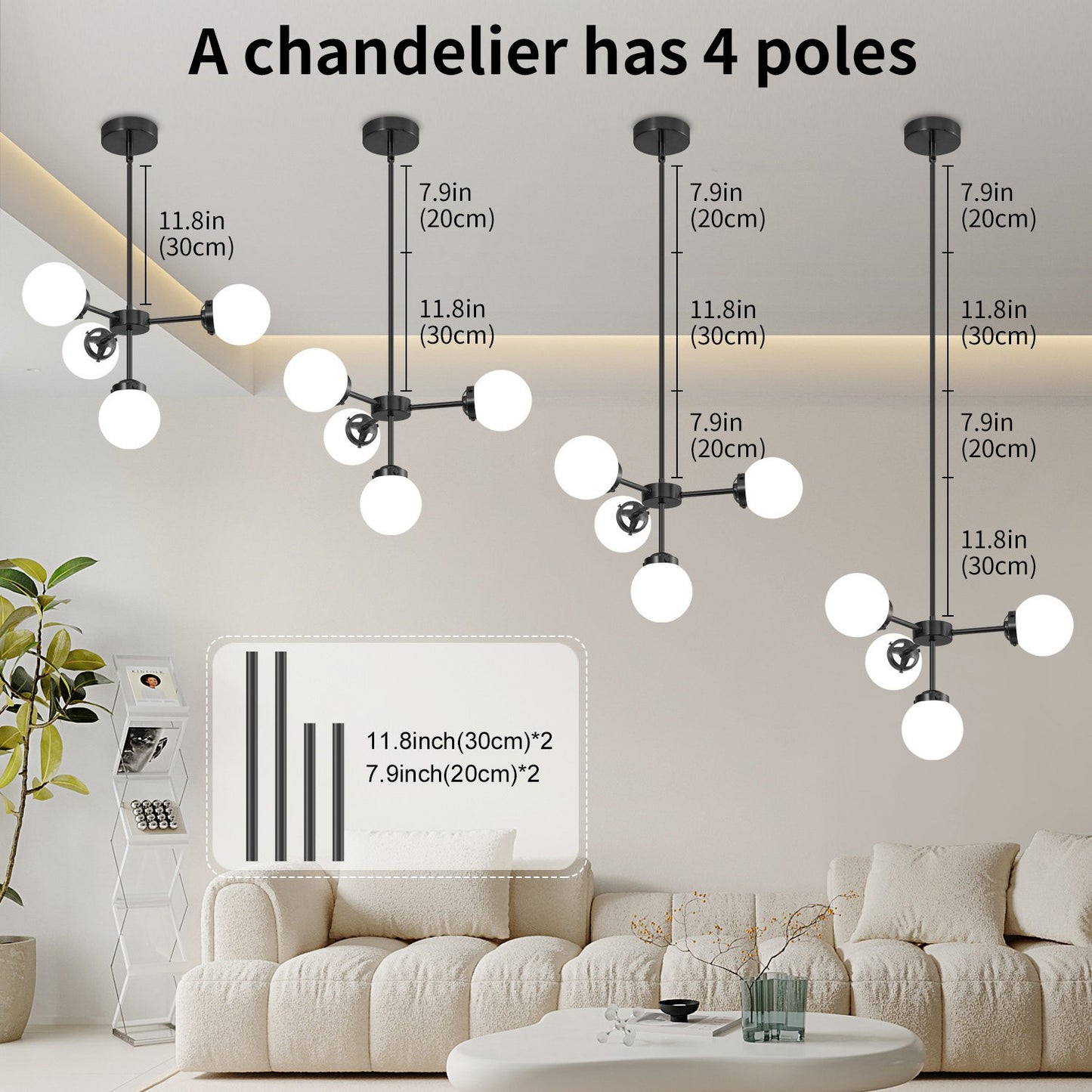 Aelithor 4 Light Opal White Glass Globe Chandelier