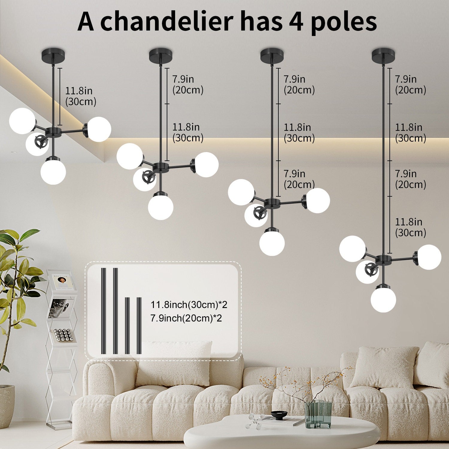 Aelithor 4 Light Opal White Glass Globe Chandelier