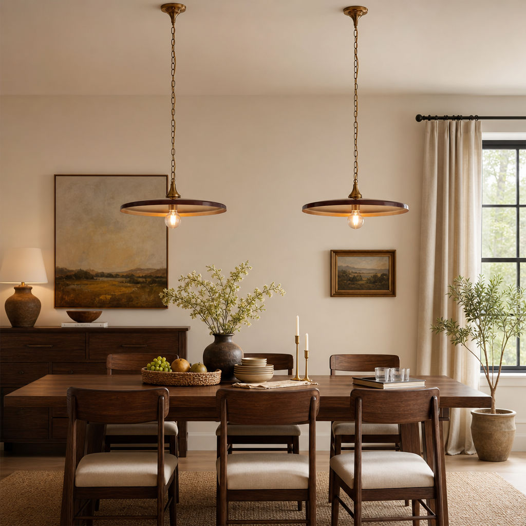 Adley Mid-Century Brass Disc Pendant Light