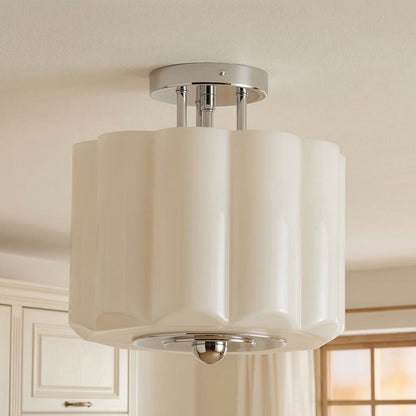 Hanahs Farmhouse Milk Glass Scalloped Shade Ceiling Light