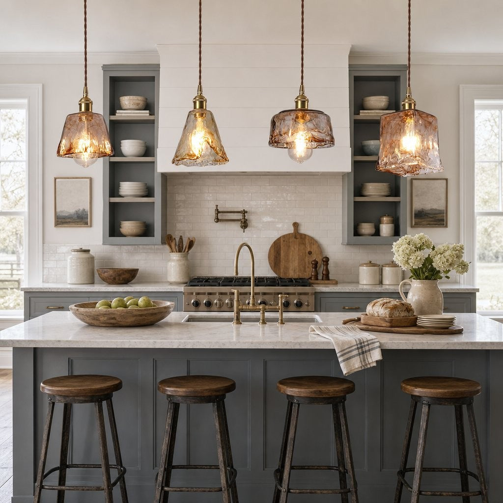 Cyralix Brass Coffee Water Ripple Glass Pendant Light