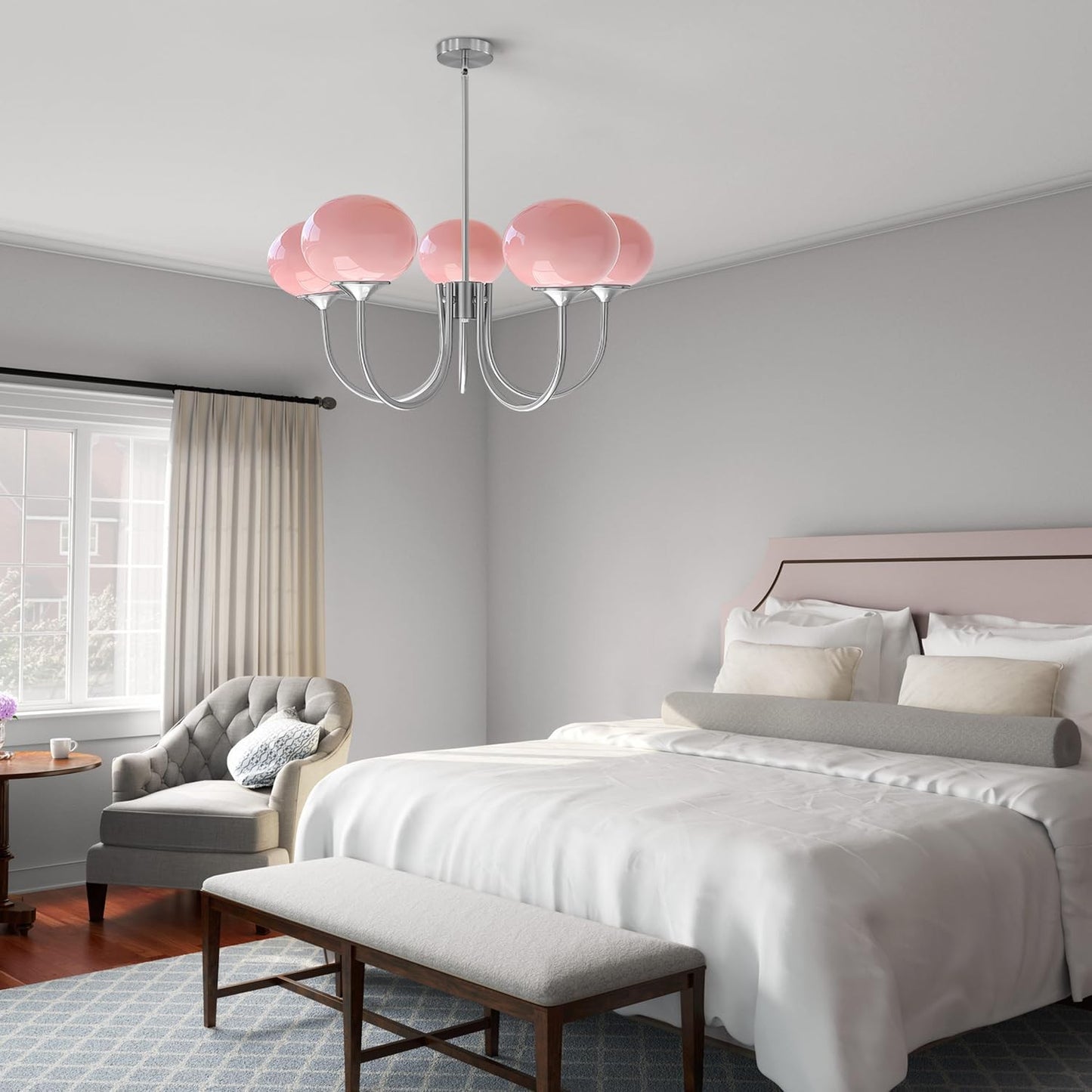 Bianca Colored Glass Shade Chandelier with Globes