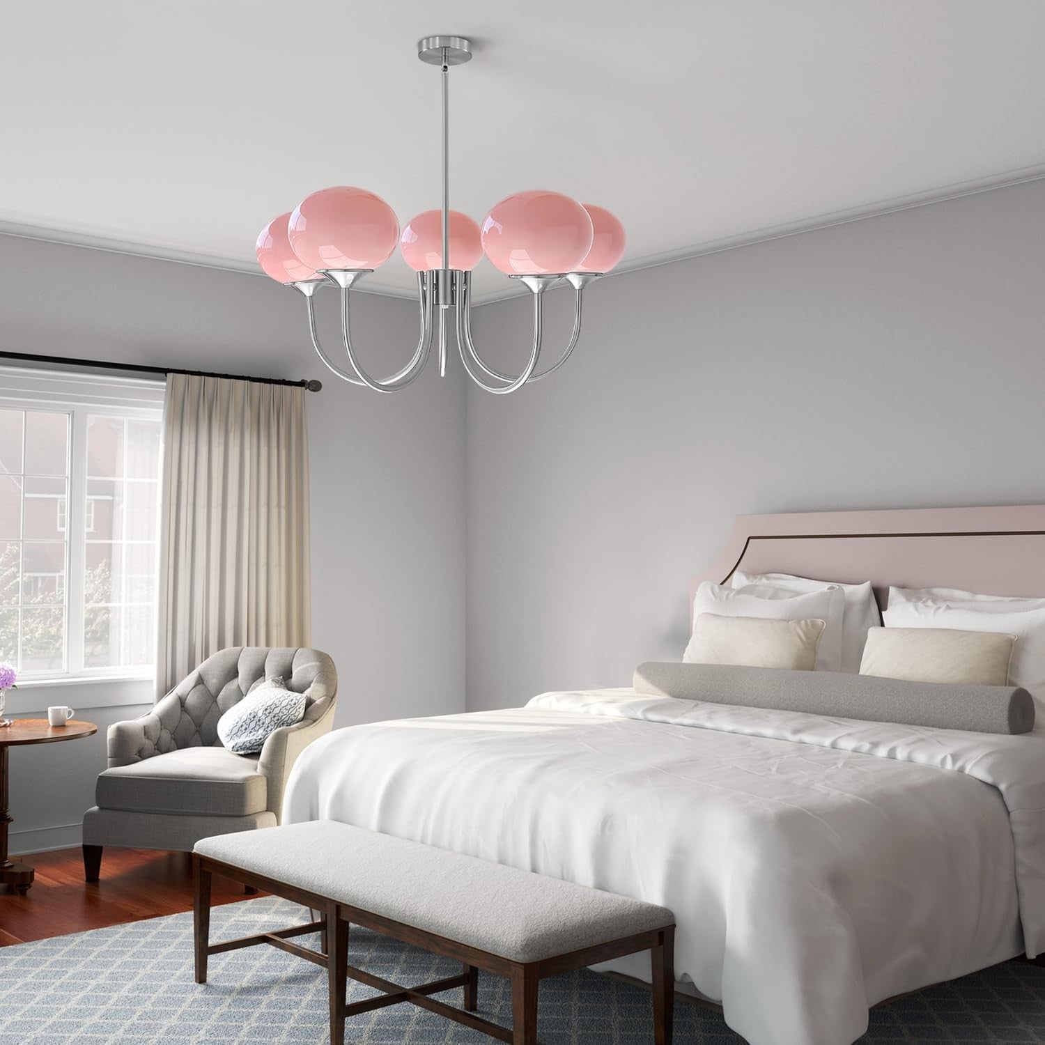 Bianca Colored Glass Shade Chandelier with Globes