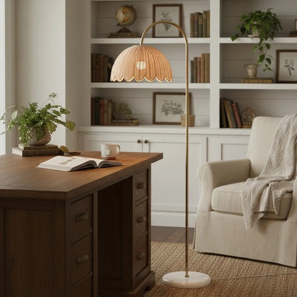 Marlowe Vintage Style Rattan Shade Wood - Based Floor Lamp