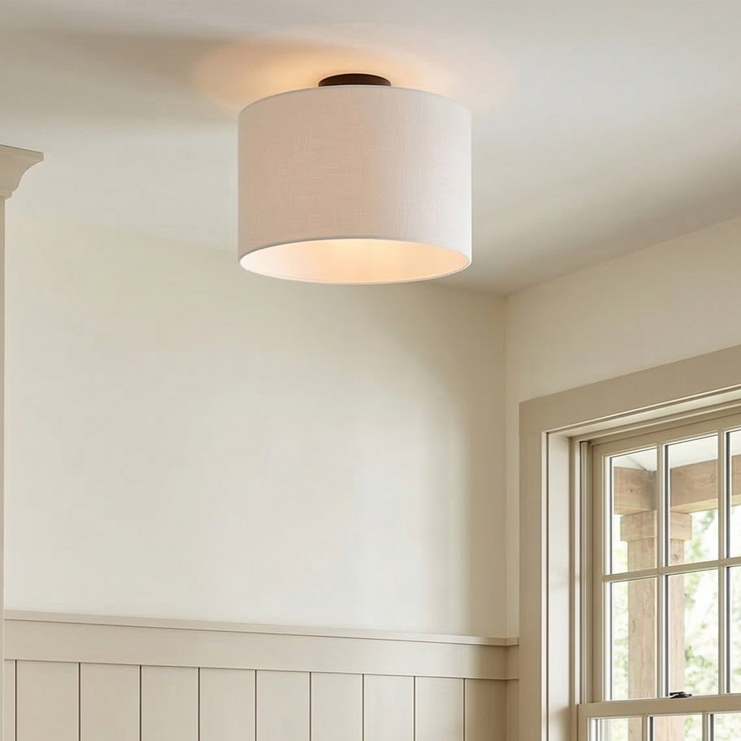 Kaethe Fabric Drum Shade Semi Flush Mount Light