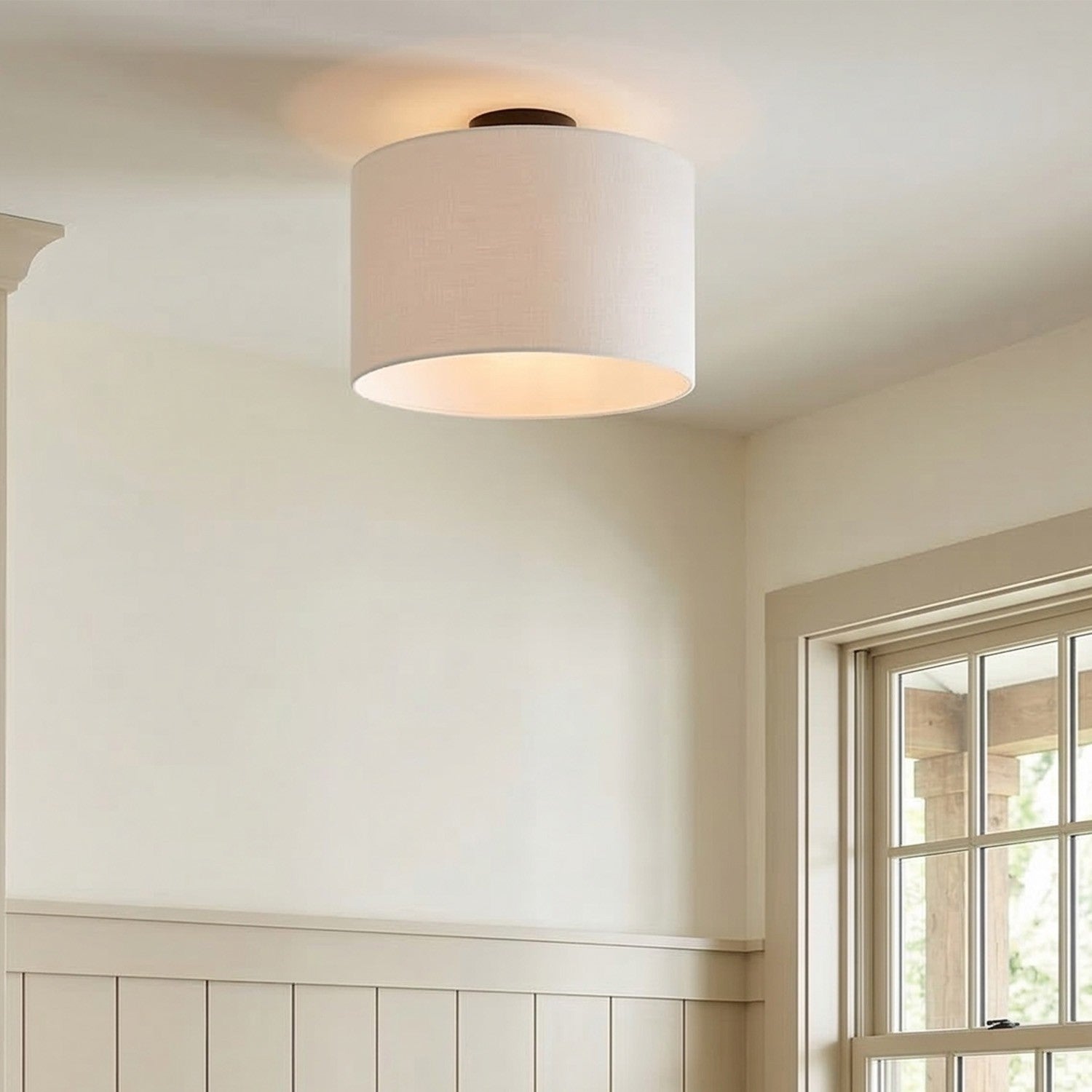 Kaethe Fabric Drum Shade Semi Flush Mount Light