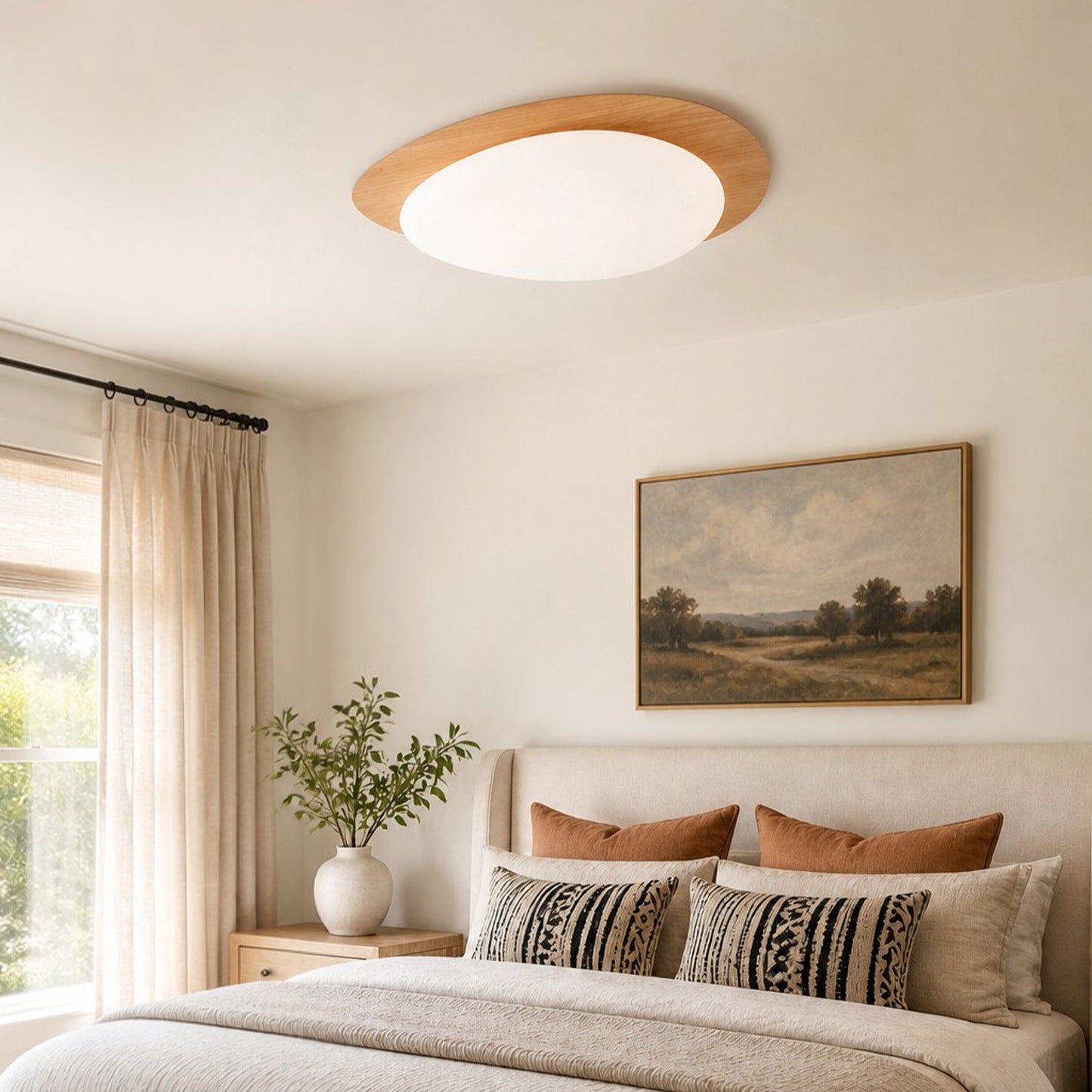 Zephyriel Nordic LED Walnut Pebble Ceiling Light