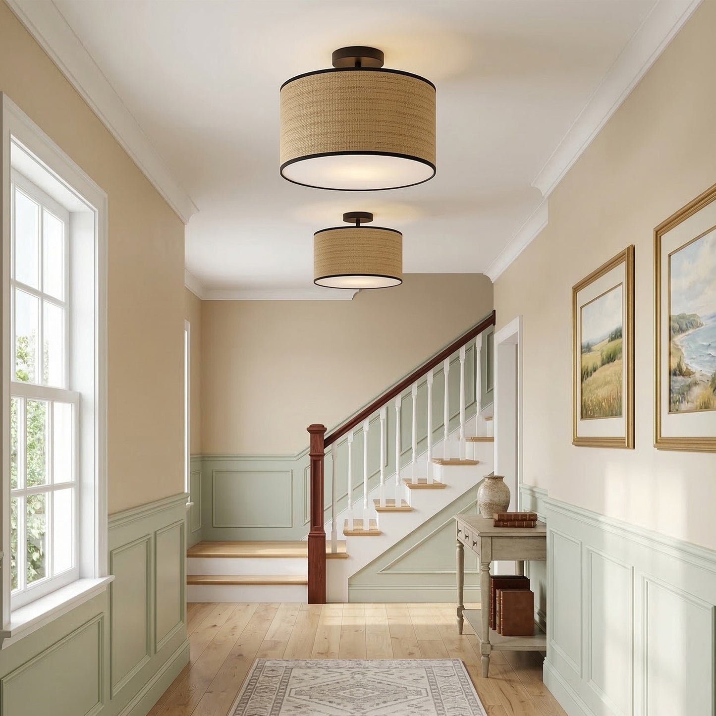 James Rustic Drum Woven Flush Mount Ceiling Light