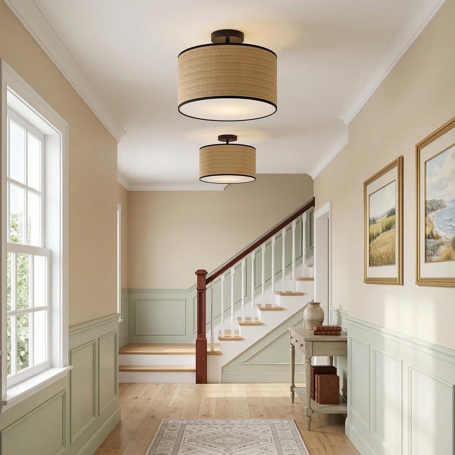 James Rustic Drum Woven Flush Mount Ceiling Light