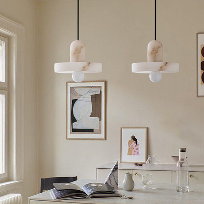 Vyndorix Farmhouse Hat Shaped Alabaster Pendant Light