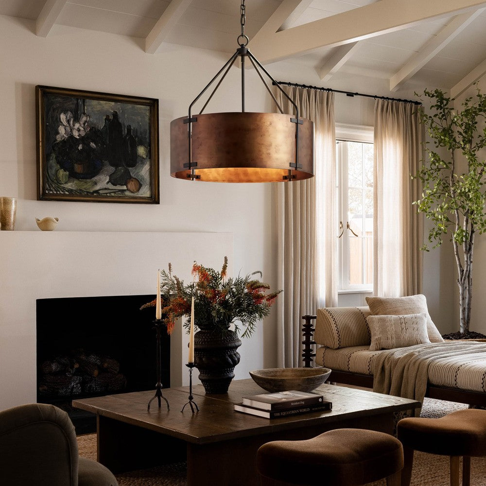 Ojaswi Rustic Bronze Industrial Pendant Light with Drum Shade