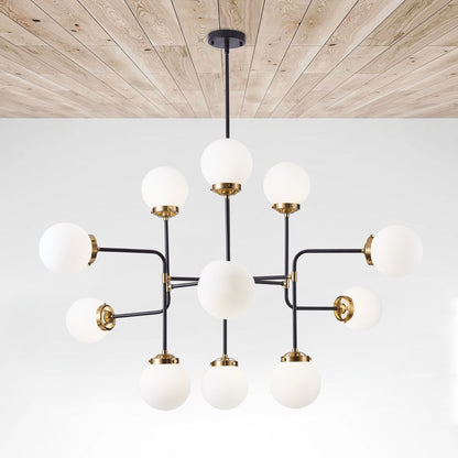 Ava Creative 12 Lights Globe Milk Glass Linear Chandelier
