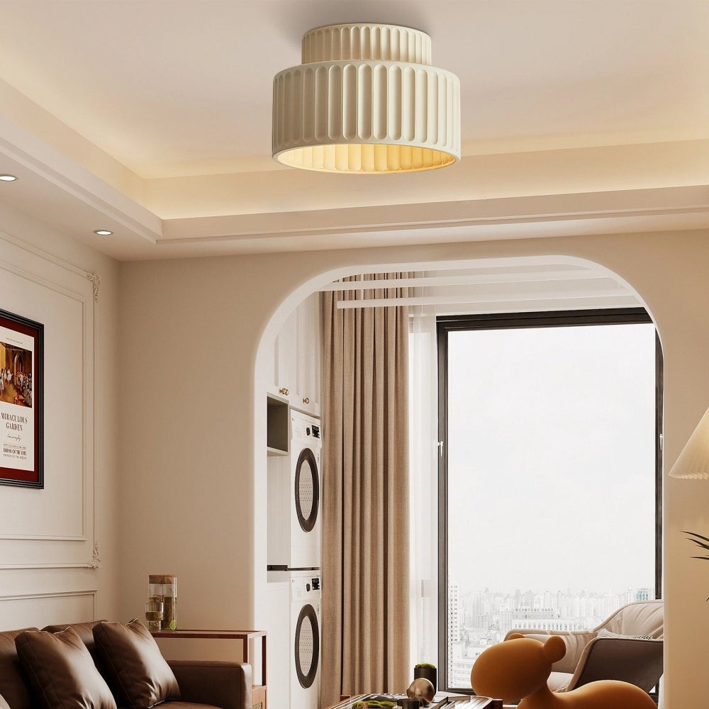 Nicola Vintage Resin Cream Breeze Drum Semi-Flush Mount Ceiling Light