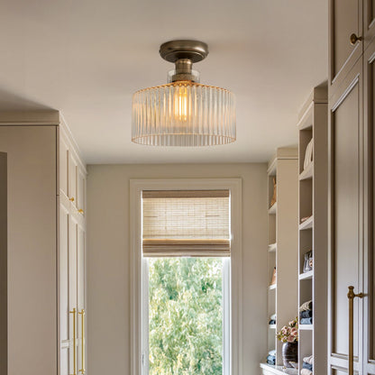Bramwell Industrial Ribbed Glass Flush Mount Ceiling Light