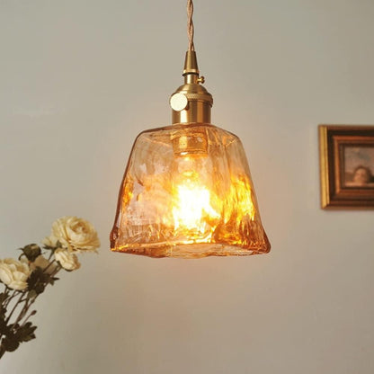 Cyralix Brass Coffee Water Ripple Glass Pendant Light