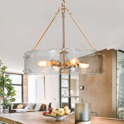 Vornix Modern 4 Light Gold Textured Glass Drum Pendant Light