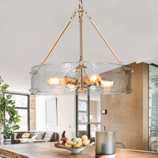 Vornix Modern 4 Light Gold Textured Glass Drum Pendant Light