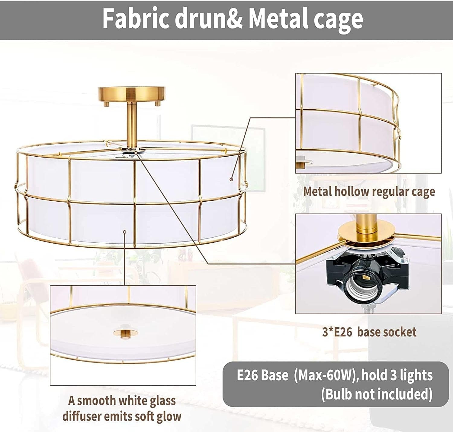 Merrik Metal Mesh Drum Ceiling Light