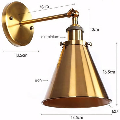 Ruhi Antique Brass Swing Arm Wall Sconce With Tapered Lampshade