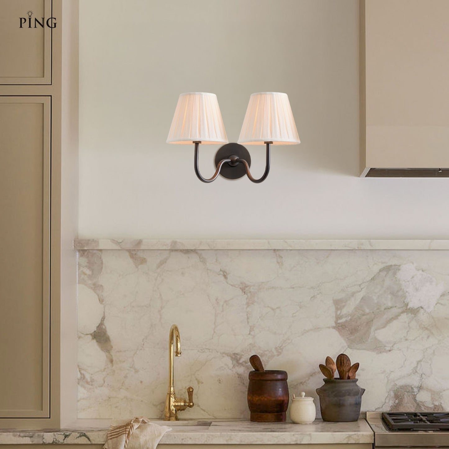 Stefania Rustic White Pleated Fabric Shade Sconce