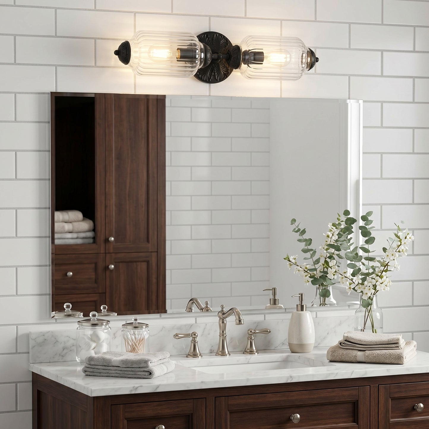 Cyrilith Vintage Art Deco Milk Glass Eloise Vanity Light