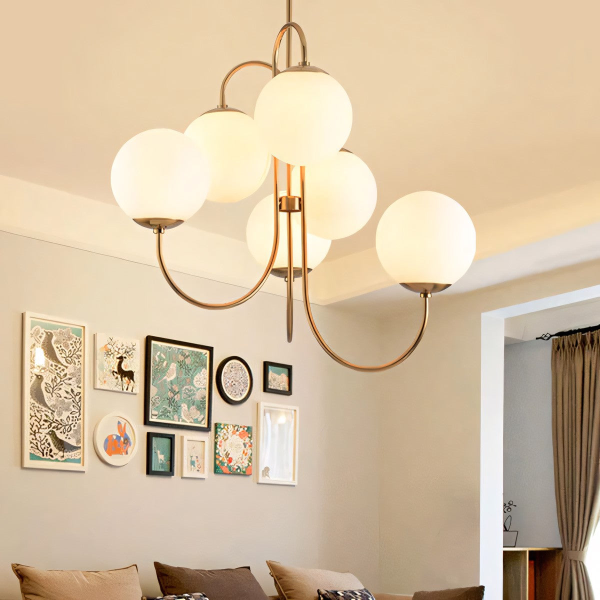 Vekton Vintage Glass Globe Gooseneck Chandelier