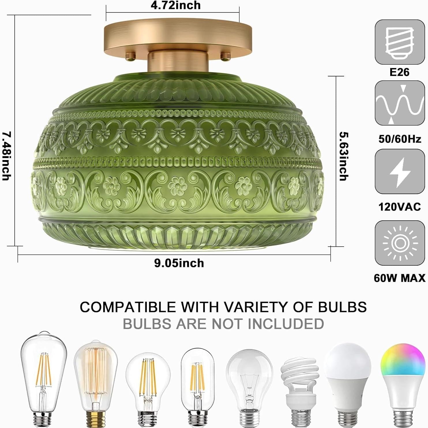 Ixionis Stained Engraved Pattern Glass Flush Mount Ceiling Light