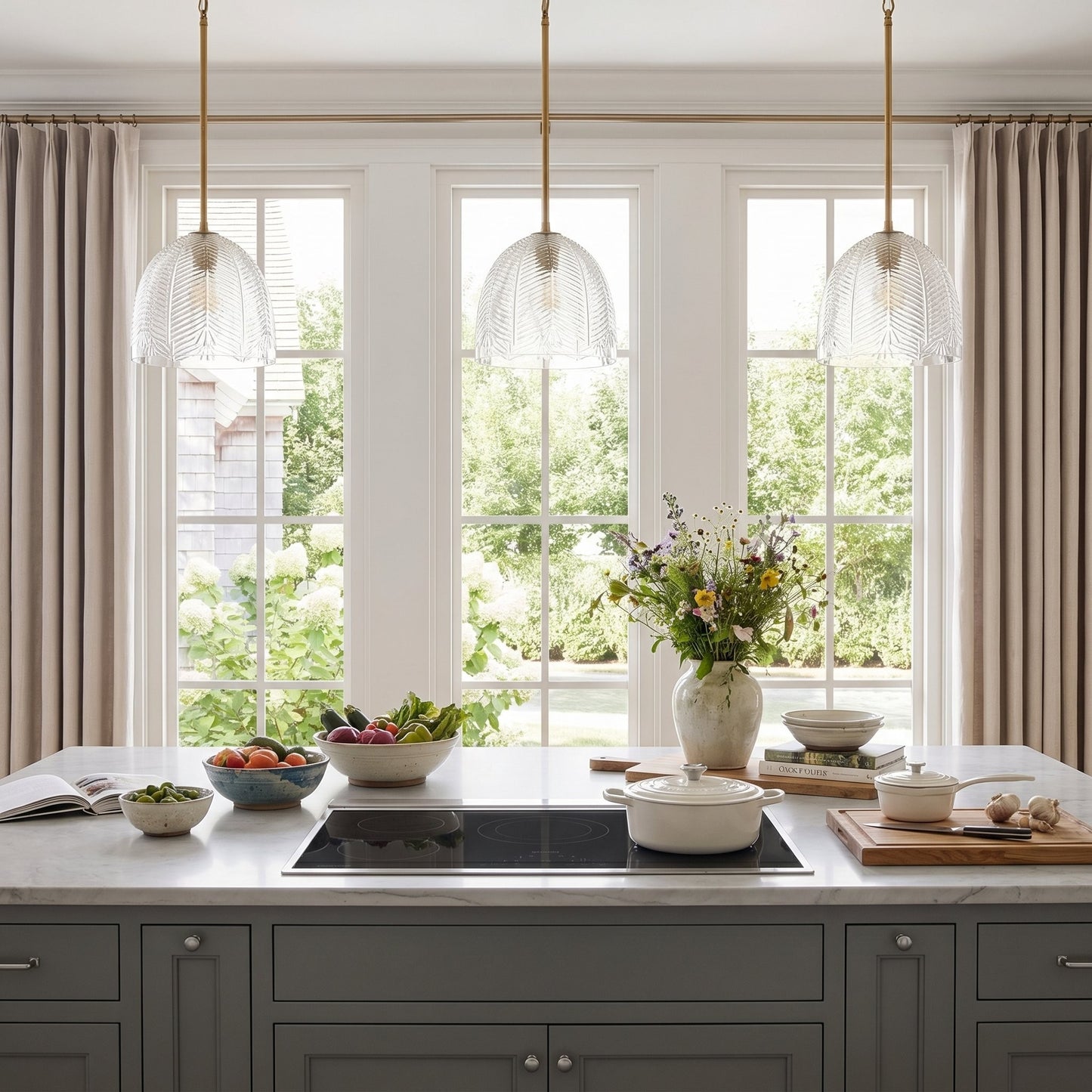 Danica Mid-Century  Glass Leaf Round Pendant Light
