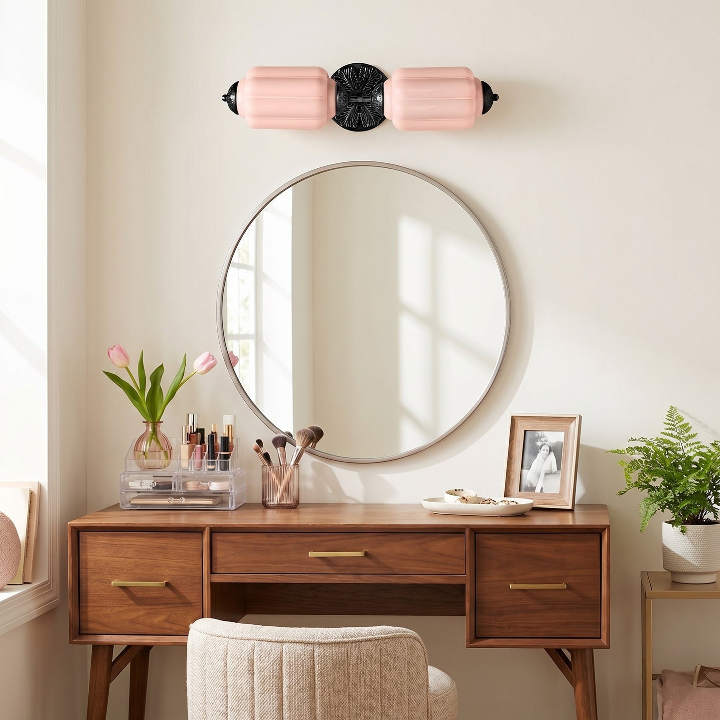 Cyrilith Vintage Art Deco Milk Glass Eloise Vanity Light