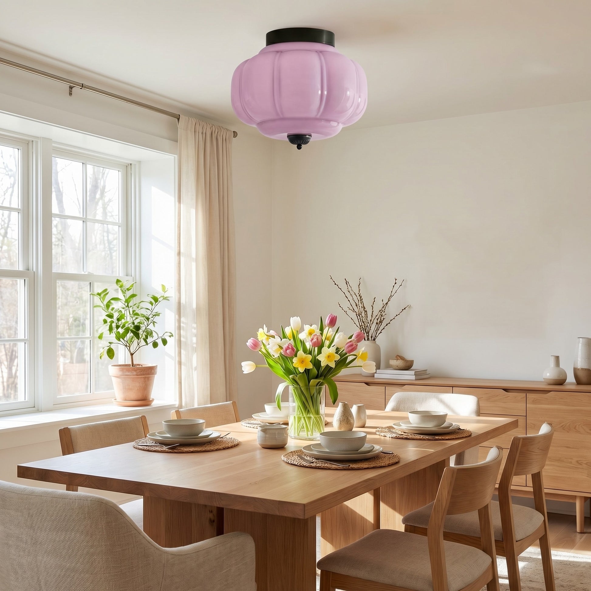 Ozita Retro Milk Glass Semi Flush Mount Eloise Ceiling Light