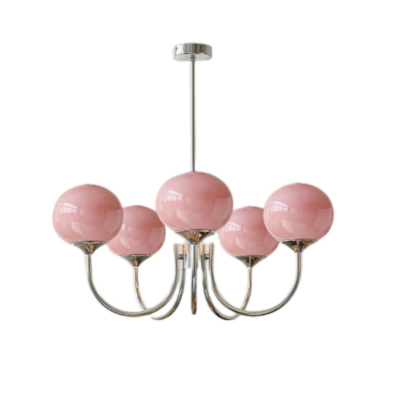 Bianca Colored Glass Shade Chandelier with Globes
