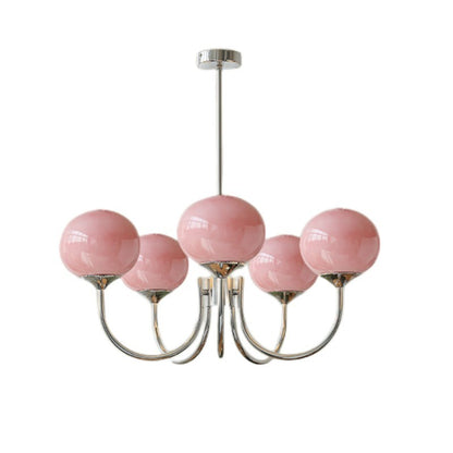 Bianca Colored Glass Shade Chandelier with Globes