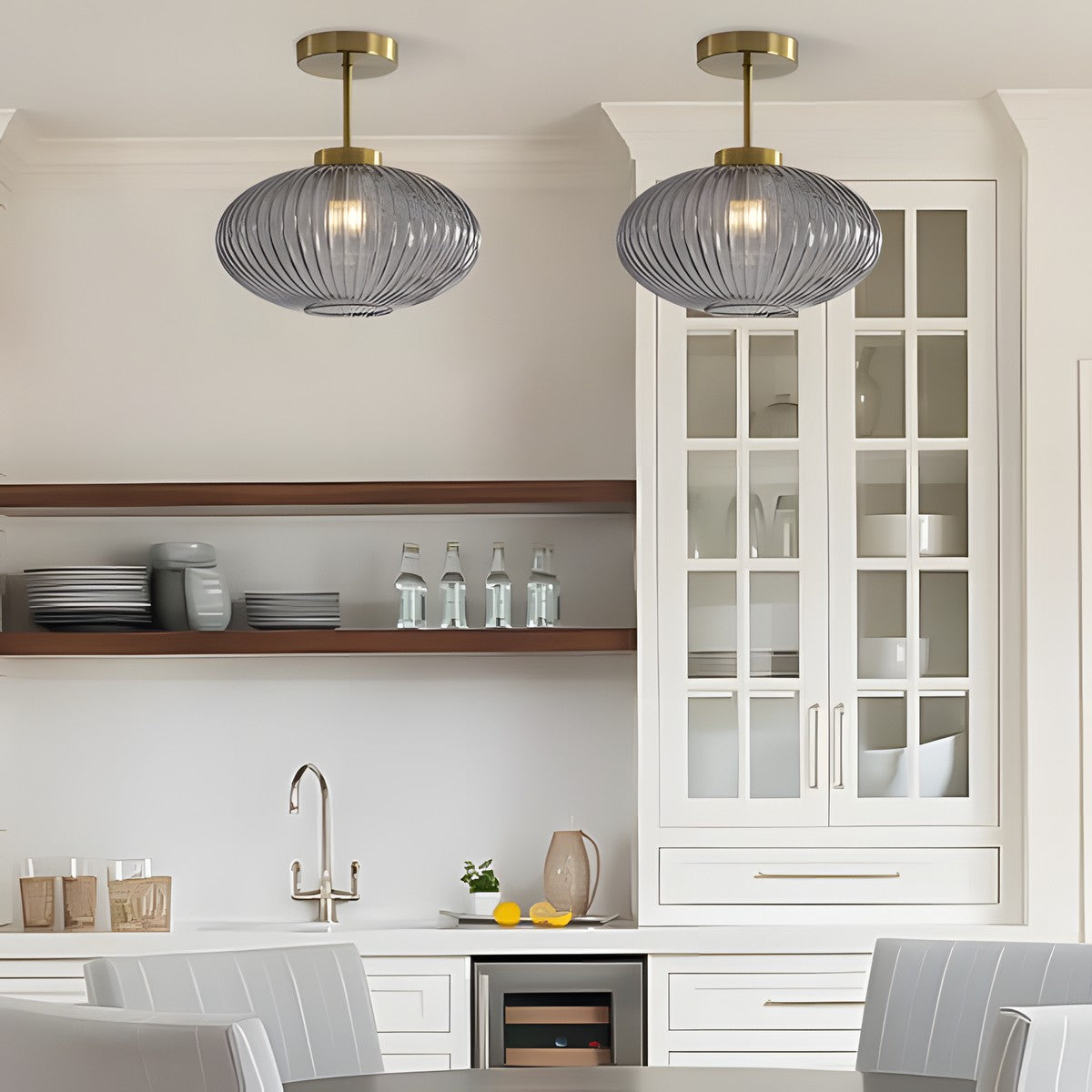 Jorik Natural Green Ribbed Glass Oval Ceiling Light
