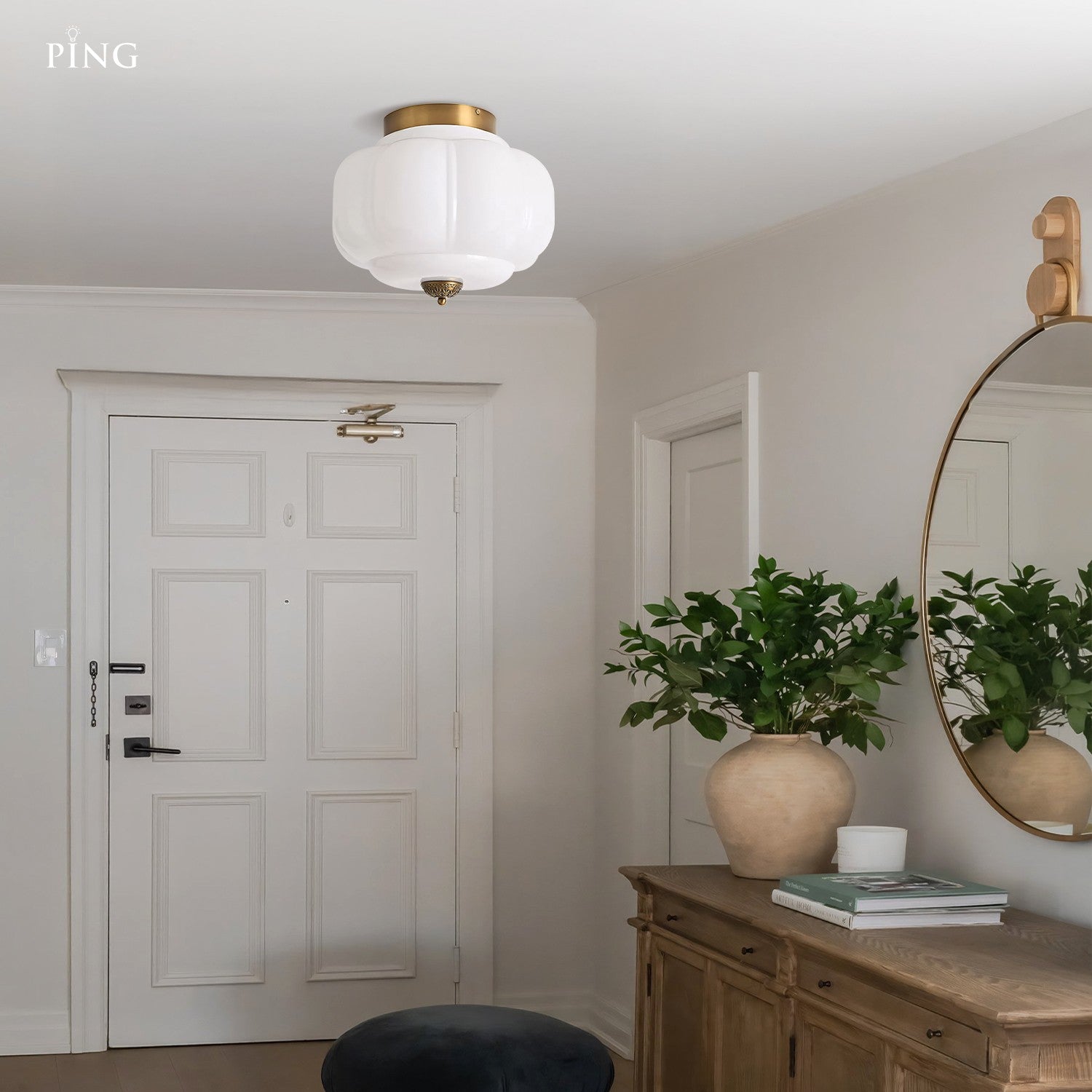 Ozita Retro Milk Glass Semi Flush Mount Eloise Ceiling Light